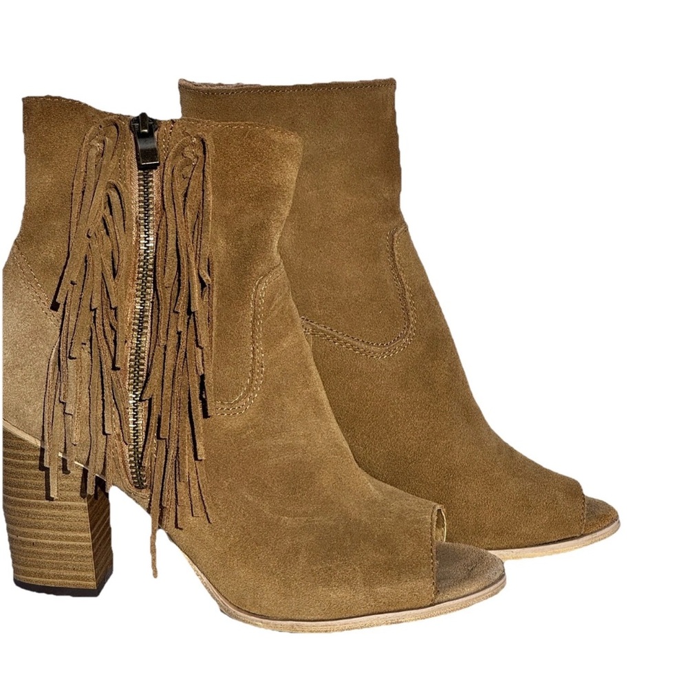 MIA Brown Suede Fringe Ankle Booties - Sz 7.5